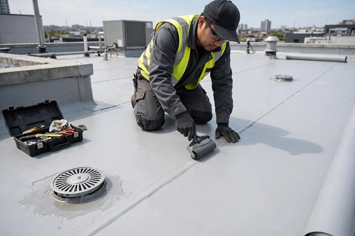 Flat roof replacement on a low slope building