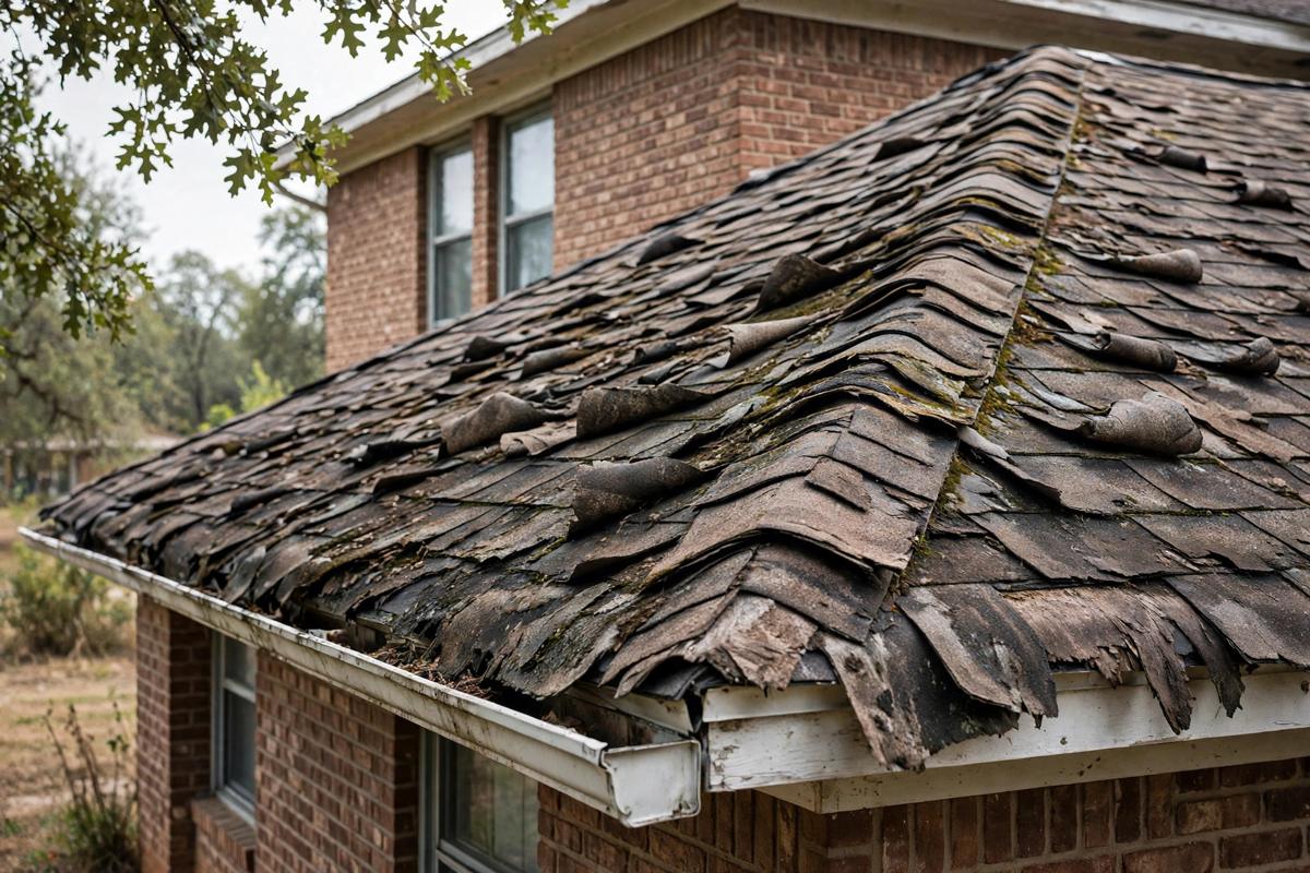 Worn, aging shingle roof ready for replacement
